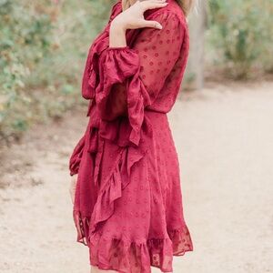 Maroon Ruffle Wrap Dress